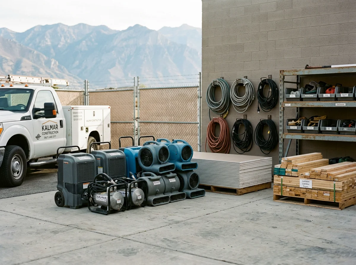 Construction crew and tools ready for home renovation work on a residential project.