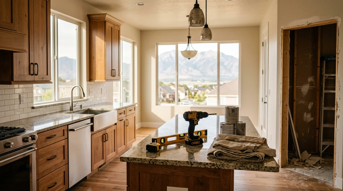 Interior of a home under renovation with framing and construction materials visible