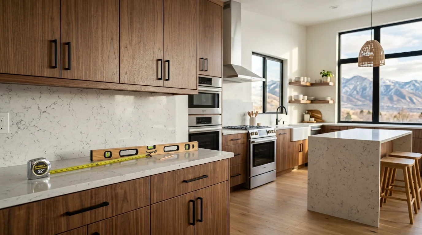Modern kitchen with new cabinetry, countertops, and updated fixtures