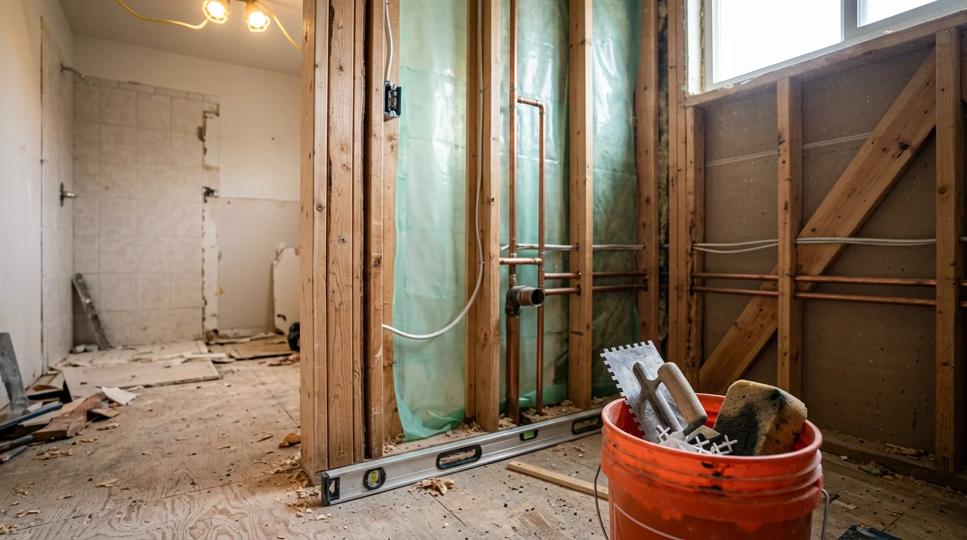 A fully remodeled bathroom in a Salt Lake City home, showing a walk-in shower with tile surround, updated layout, and clean finish work. The renovation reflects the style and scale typical of homes across the Salt Lake Valley.